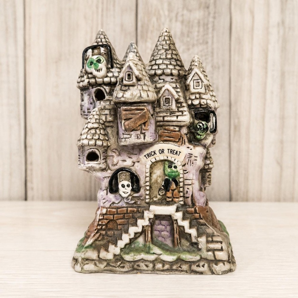 VTG 90s Lighted Porcelain Halloween Haunted Castle Ghost Village Trick or Treat